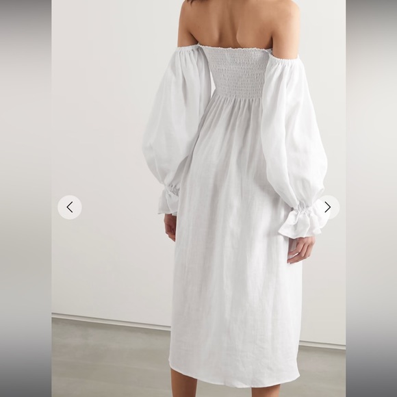 Sleeper NET SUSTAIN Atlanta off-the-shoulder shirred linen midi dress - Picture 4 of 6